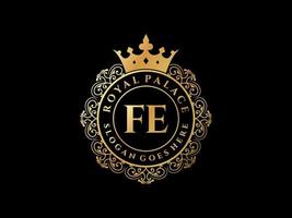 lettre fe logo victorien de luxe royal antique avec cadre ornemental. vecteur