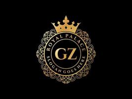 lettre gz logo victorien de luxe royal antique avec cadre ornemental. vecteur