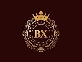 lettre bx logo victorien de luxe royal antique avec cadre ornemental. vecteur