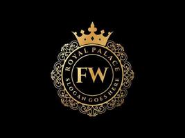 lettre fw logo victorien de luxe royal antique avec cadre ornemental. vecteur