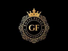 lettre gf logo victorien de luxe royal antique avec cadre ornemental. vecteur