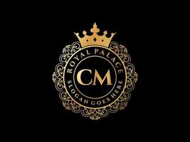 lettre cm logo victorien de luxe royal antique avec cadre ornemental. vecteur