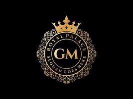 lettre gm logo victorien de luxe royal antique avec cadre ornemental. vecteur
