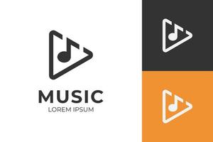 jouer à la création d'icônes de logo de musique multimédia. avec bouton de lecture et concept de conception d'élément de clef. illustration vectorielle de musique logo design vecteur