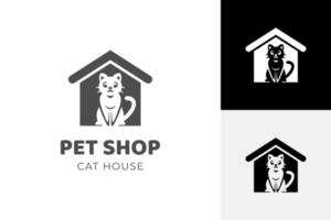 illustration de logo de silhouette de maison de chat pour le logo de l'animalerie. création de logo de magasin de nourriture pour chat vecteur