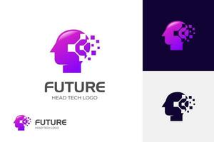 technologie humaine ou numérique humain, symbole d'icône de technologie de tête, création de logo de technologie de robot vecteur