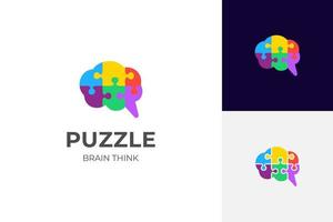 tête de puzzle logo icône illustration vectorielle. cerveau intelligence symbole logo puzzle illustration pour le minerai mental ou la santé mentale vecteur