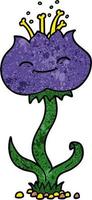 plante mignonne de dessin animé de texture grunge rétro vecteur