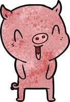 cochon heureux dessin animé texture grunge rétro vecteur