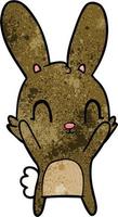 lapin mignon dessin animé texture grunge rétro vecteur