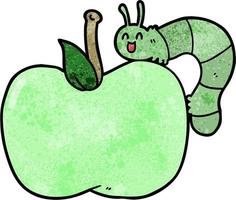 dessin animé pomme verte et chenille vecteur