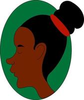 Profil de jolie fille noire, illustration, vecteur sur fond blanc.