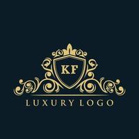 logo lettre kf avec bouclier d'or de luxe. modèle vectoriel de logo d'élégance.