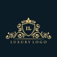 logo lettre il avec bouclier d'or de luxe. modèle vectoriel de logo d'élégance.