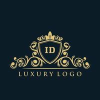 logo d'identification de lettre avec bouclier d'or de luxe. modèle vectoriel de logo d'élégance.