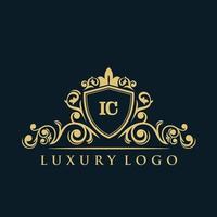 logo lettre ic avec bouclier d'or de luxe. modèle vectoriel de logo d'élégance.