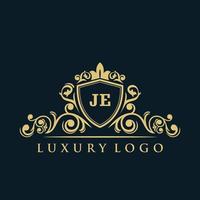 logo lettre je avec bouclier d'or de luxe. modèle vectoriel de logo d'élégance.
