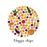 doodle chips de légumes en cercle. vecteur