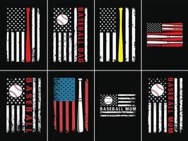baseball avec illustration du drapeau américain. ensemble de conception de t-shirt de baseball américain vecteur