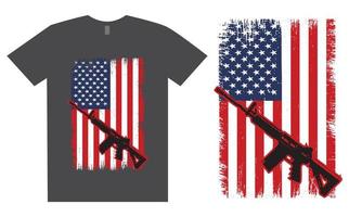 conception de t-shirt pistolet avec drapeau usa vecteur