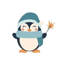 illustration de dessin animé de pingouin avec cierge magique. personnage de noël. hiver 2023 vecteur