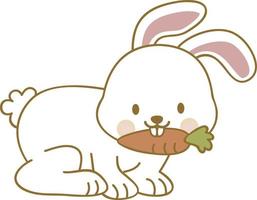 lapin mangeant une carotte, illustration, vecteur sur fond blanc.