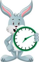 lapin avec horloge, illustration, vecteur sur fond blanc.