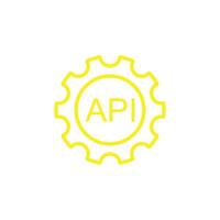 eps10 roue dentée vectorielle jaune avec icône d'art en ligne api isolée sur fond blanc. définir le symbole de contour api dans un style moderne simple et plat pour la conception, le logo et l'application mobile de votre site Web vecteur