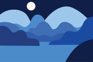 illustration de paysage de mer, de mont et de lune au design plat pour le fond de la nature vecteur