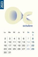 modèle de calendrier minimaliste pour octobre 2023, calendrier vectoriel en langue espagnole.