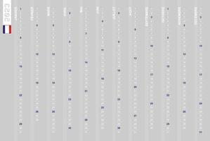 calendrier vertical à une rangée pour l'année 2023 en français. calendrier français pour 2023 avec les dimanches en surbrillance. vecteur