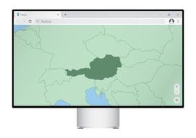écran d'ordinateur avec carte de l'autriche dans le navigateur, recherchez le pays de l'autriche sur le programme de cartographie Web. vecteur