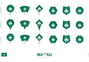 collection du drapeau de macao sous différentes formes et avec trois effets différents. vecteur