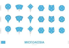 collection du drapeau de la micronésie sous différentes formes et avec trois effets différents. vecteur