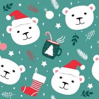 motif transparent vert d'ours polaires et d'éléments de noël. illustration vectorielle mignonne pour les enfants. vecteur