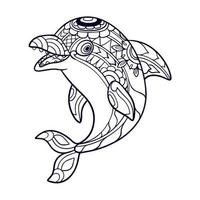 Arts du mandala de dessin animé de dauphin isolés sur fond blanc vecteur