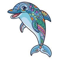 Arts de mandala dessin animé dauphin coloré isolé sur fond blanc vecteur
