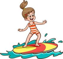 jeunes enfants surfant sur la mer. enfant sur planche de surf sur la vague de l'océan. vecteur