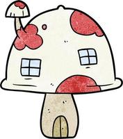 maison de champignon dessin animé texture grunge rétro vecteur