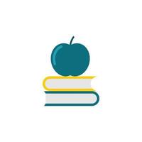 icône plate pomme et livres - retour à l'illustration vectorielle de l'icône de l'école - isolée vecteur