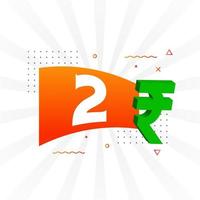 Image vectorielle de texte en gras symbole 2 roupies. 2 roupie indienne monnaie signe illustration vectorielle vecteur