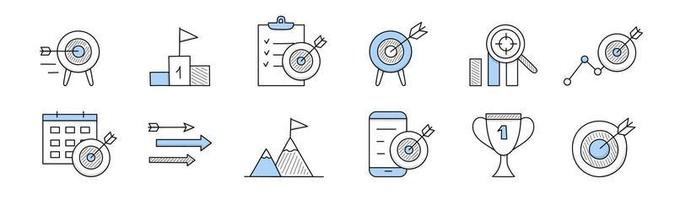 icônes de doodle d'objectif commercial, ensemble d'éléments isolés vecteur