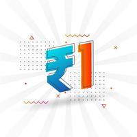 1 image de monnaie vectorielle roupie indienne. 1 roupie symbole texte en gras illustration vectorielle vecteur