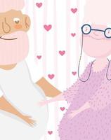 dessin animé mignon couple de personnes âgées ensemble sur fond de coeurs vecteur