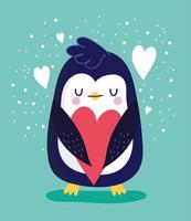 oiseau pingouin avec coeur d'amour vecteur