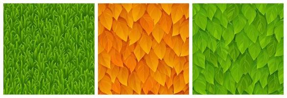 textures d'herbe, de feuilles vertes et oranges vecteur