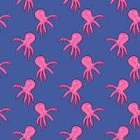 pieuvre rose, motif sans couture sur fond bleu. vecteur