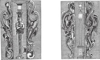 deux colonnes et quatre ornements de style lobe, illustration vintage. vecteur