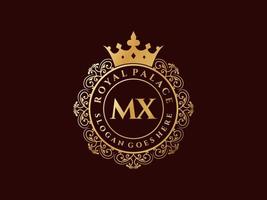 lettre mx logo victorien de luxe royal antique avec cadre ornemental. vecteur