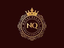 lettre nq logo victorien de luxe royal antique avec cadre ornemental. vecteur